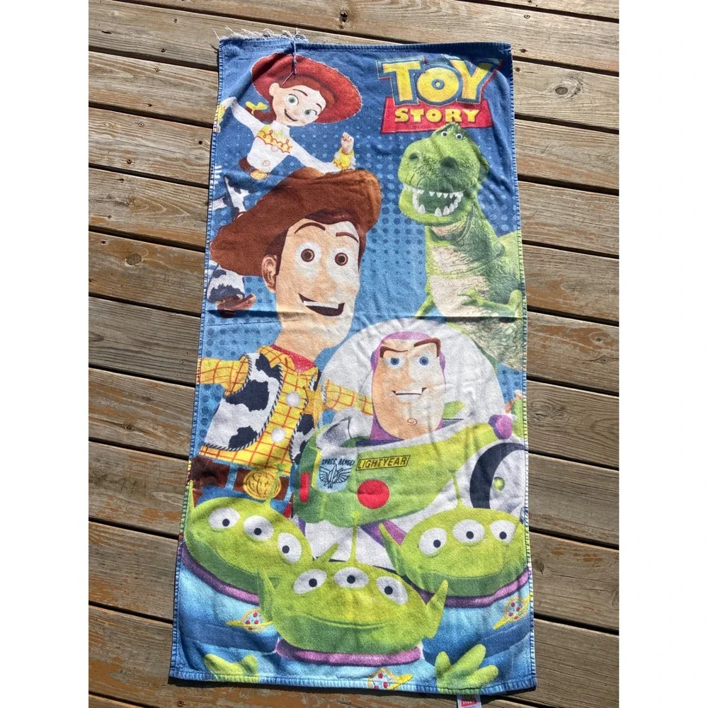 Disney Pixar Toy Story Beach Towel Woody Buzz Jessie Rex Aliens Cotton Y2k 28x56